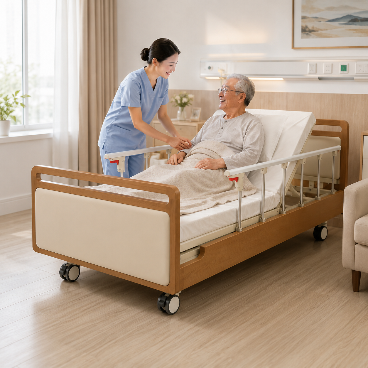 3 Function Electric Patient Care Bed | China Hospital Furniture Manufacturer