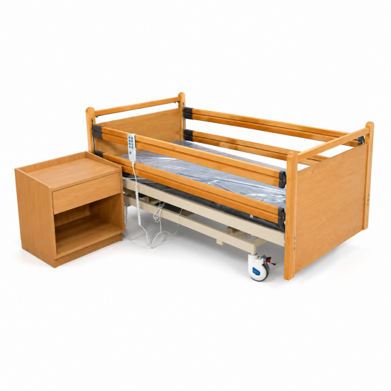 Electric Wooden Nursing Bed Manufacturer with Three-Function Adjustment and Safety Guardrails