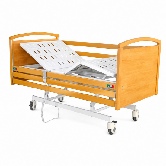 Electric Wooden Nursing Bed with Three-Section Sliding Guardrails for Long-Term Healthcare Applications