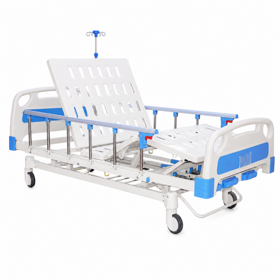 Advanced Manual 3-Function Hospital Bed with Central Brake and Storage Rack