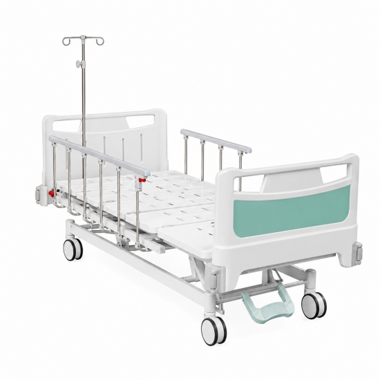 Electric 3-Function Hospital Bed with High Folding Rails and Central Brake